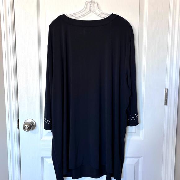 Denim 24/7 Wms 3X Black Embellished Scoop Neck Tunic Top Studded Lace Up Chain - Picture 2 of 10